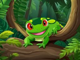 Salamander Cartoon - Cartoon of salamander in a rainforest  