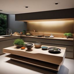 Zen Garden Cooking Space - Create a tranquil kitchen with the serenity of a zen garden. , kitchen layout design ideas, multicoloured, photo realistic, hyper detail, high resolution,