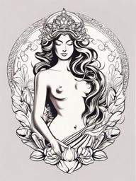 Goddess of love Aphrodite tattoo. Divine allure.  color tattoo minimalist white background