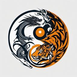 Dragon Tiger Yin Yang Tattoo - Symbolic Yin Yang tattoo featuring a dragon and tiger.  simple color tattoo,minimalist,white background