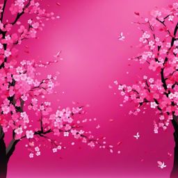 Pink Background - Cherry Blossom Trees in Full Bloom wallpaper splash art, vibrant colors, intricate patterns