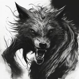 drawing of a skinwalker  minimal rough sketch scribbles,doodles,black and white