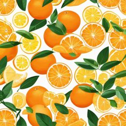 Orange Slices and Citrus Leaves Clipart - Slices of oranges with vibrant citrus leaves.  color vector clipart, minimal style