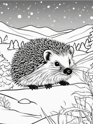 Winter Hedgehog Coloring Pages - Adorable Hedgehogs in Snowy Settings  minimal black outline printable sheet, coloring page