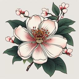 Japanese Blossom Flower Tattoo - Traditional Japanese blossom flower tattoo.  simple color tattoo,white background,minimal