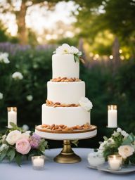 wedding almond cake in a romantic garden: envision an almond-infused wedding cake accented with fresh flowers, surrounded by a lush, moonlit garden. 