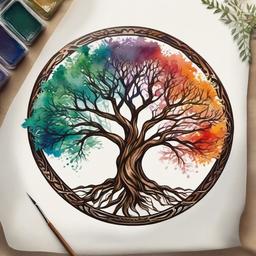 tree of life tattoo watercolor  simple vector color tattoo
