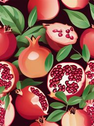 Pomegranate and Pomegranate Seeds Close-Up Clipart - Pomegranate and a close-up of its seeds.  color vector clipart, minimal style