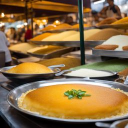 knafeh, a middle eastern dessert, served in a bustling market in the heart of jerusalem. 