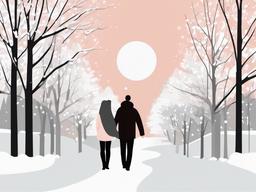 February clipart - couple holding hands in the snow  color,minimalist,vector clipart