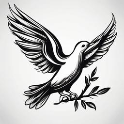 Dove Holding Olive Branch Tattoo-Symbolic and meaningful tattoo featuring a dove holding an olive branch, capturing themes of peace and tranquility.  simple color tattoo,white background