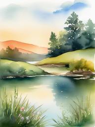 Art clipart - watercolor painting of a serene landscape  