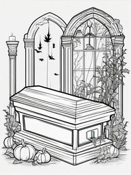 Coffin Coloring Pages - Spooky Resting Place for the Dead  minimal black outline printable sheet, coloring page