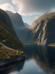 Nordic Fjord Landscape - A Nordic fjord landscape with steep cliffs and a tranquil lake  8k, hyper realistic, cinematic
