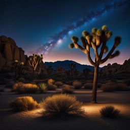 joshua tree national park - capture the surreal night painting of joshua tree, with its unique desert landscapes and iconic joshua trees under a starry sky. 