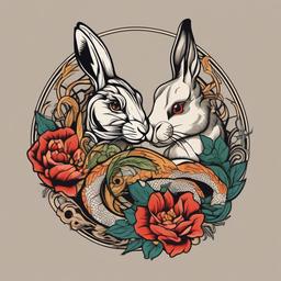 rabbit and dragon tattoo  minimalist color tattoo, vector