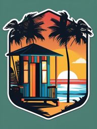 Beach Hut Paradise Sticker - Transport yourself to a tropical paradise with the vibrant and beach hut sticker, , sticker vector art, minimalist design