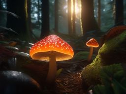 Enchanted forest is home to sentient, glowing mushrooms that guide lost travelers to safety.  8k, hyper realistic, cinematic