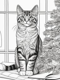 Christmas Cat Colouring Pages  outling,coloring pages,black and whit