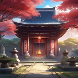 Serene temple courtyard with sacred rituals. anime, wallpaper, background, anime key visual, japanese manga