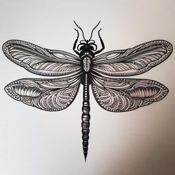 Mandala Dragonfly Tattoo - Tattoo featuring a dragonfly incorporated into a mandala design.  simple color tattoo,minimalist,white background