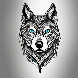 tribal husky tattoo  simple color tattoo,minimal,white background