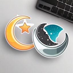 Star and Moon Sticker - Celestial star and crescent moon, ,vector color sticker art,minimal