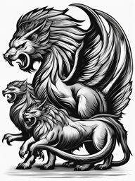 chimera clipart - a monstrous chimera with multiple heads and wings. 