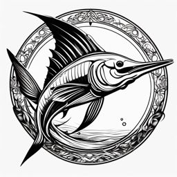 Sailfish Tattoo,a tattoo celebrating the majestic sailfish, a symbol of strength and speed. , tattoo design, white clean background