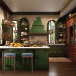 Old World European Culinary Elegance - Add the charm of old-world European aesthetics. , kitchen layout design ideas, multicoloured, photo realistic, hyper detail, high resolution,