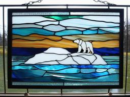 Stained Glass Polar Bear - Polar bear on ice floe  