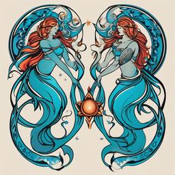 aquarius and cancer tattoo  simple vector color tattoo