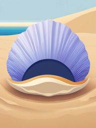 Secretive Clam Shell Clip Art - A secretive clam half-buried in the sand,  color vector clipart, minimal style