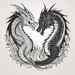Best Friend Dragon Tattoos - Tattoos designed for best friends featuring dragon motifs.  simple color tattoo,minimalist,white background