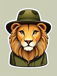 Safari Hat and Lion Emoji Sticker - Safari encounter with lions, , sticker vector art, minimalist design