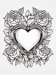 Heart Tattoo - A delicate heart tattoo surrounded by roses  few color tattoo design, simple line art, design clean white background