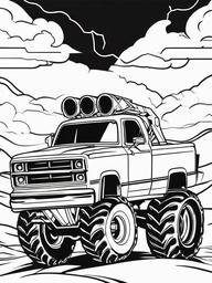 Monster Truck with Lightning Bolt Coloring Pages - Electrifying Trucks with Bold Lightning  minimal black outline printable sheet, coloring page