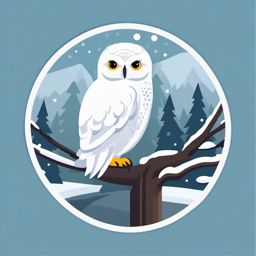 Snowy Owl on Tree Emoji Sticker - Silent watch in a winter wonderland, , sticker vector art, minimalist design