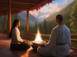 spiritual retreat - paint a tranquil spiritual retreat nestled in the mountains, with meditation and serenity. 