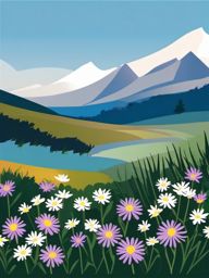 Alpine Aster Clip Art - Aster flowers found in the serene alpine regions,  color vector clipart, minimal style