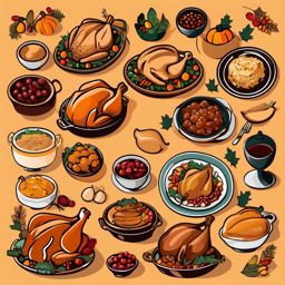 Thanksgiving Dinner clipart - Festive Thanksgiving feast, ,vector color clipart,minimal