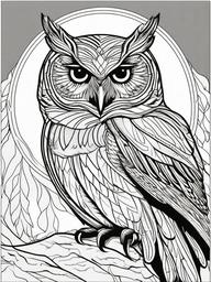 Owl Coloring Pages - Wise Nocturnal Bird of Prey  minimal black outline printable sheet, coloring page