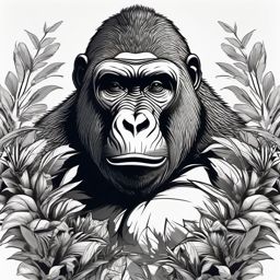 Gorilla Tattoo - Powerful gorilla pounding its chest in the jungle  few color tattoo design, simple line art, design clean white background