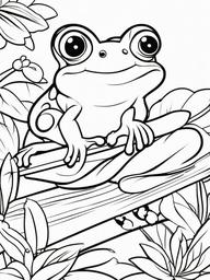 Frog Coloring Pages - Frog on a seesaw with friends  simple coloring pages