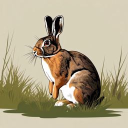 Eastern Cottontail Rabbit Clip Art - Eastern cottontail rabbit on alert,  color vector clipart, minimal style