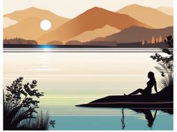 Sunbathing by the Lake clipart - A sunbather relaxing by the lakeside., ,vector color clipart,minimal