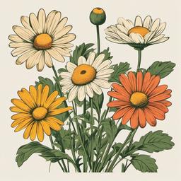 Daisy clipart - vintage-style daisy illustration  color,minimalist,vector clipart