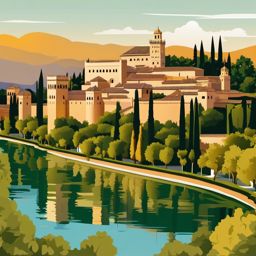 The Alhambra clipart - Historic palace and fortress complex in Spain, ,color clipart vector style