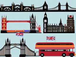 London clipart - Big Ben and London Bridge with British charm,  color vector clipart