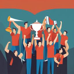 Congratulations clipart - sports team lifting a trophy in celebration  color,minimalist,vector clipart